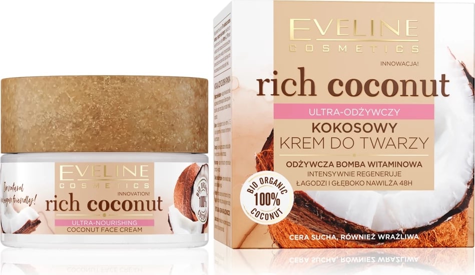 Krem fytyre për femra Eveline Cosmetics Rich Coconut Ultra-Nourishing Coconut Face Cream, 50ml