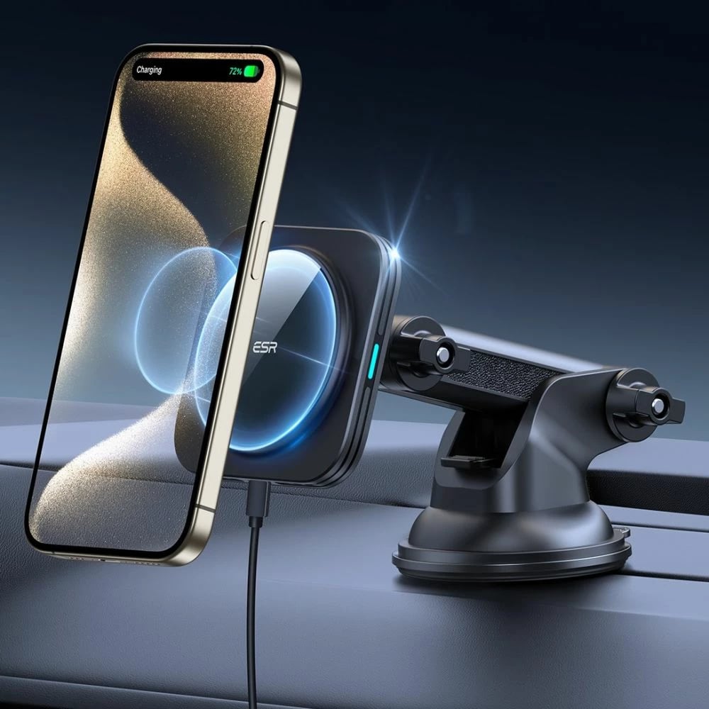 Mbajtës magnetik për veturë ESR HaloLock MagSafe Qi2 15W, i zi