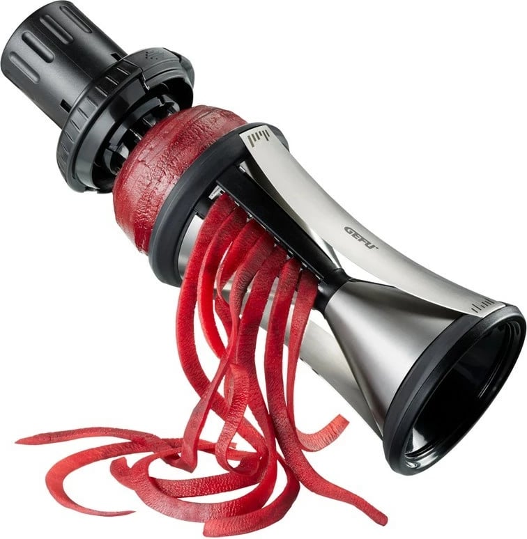 Prerëse perimesh GEFU SPIRELLI XL, manuale, plastike/çelik inox, e zezë Prerëse perimesh GEFU SPIRELLI XL, manuale, plastike/çelik inox, e zezë