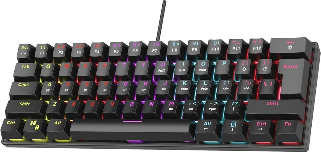 Tastierë mekanike me kabllo Rampage PLOWER K60, Multingjyrëshe, 61 taste, USB Type-A, E zezë