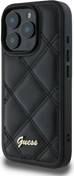 Mbështjellës Guess Quilted Metal për iPhone 16 Pro Max, i zi