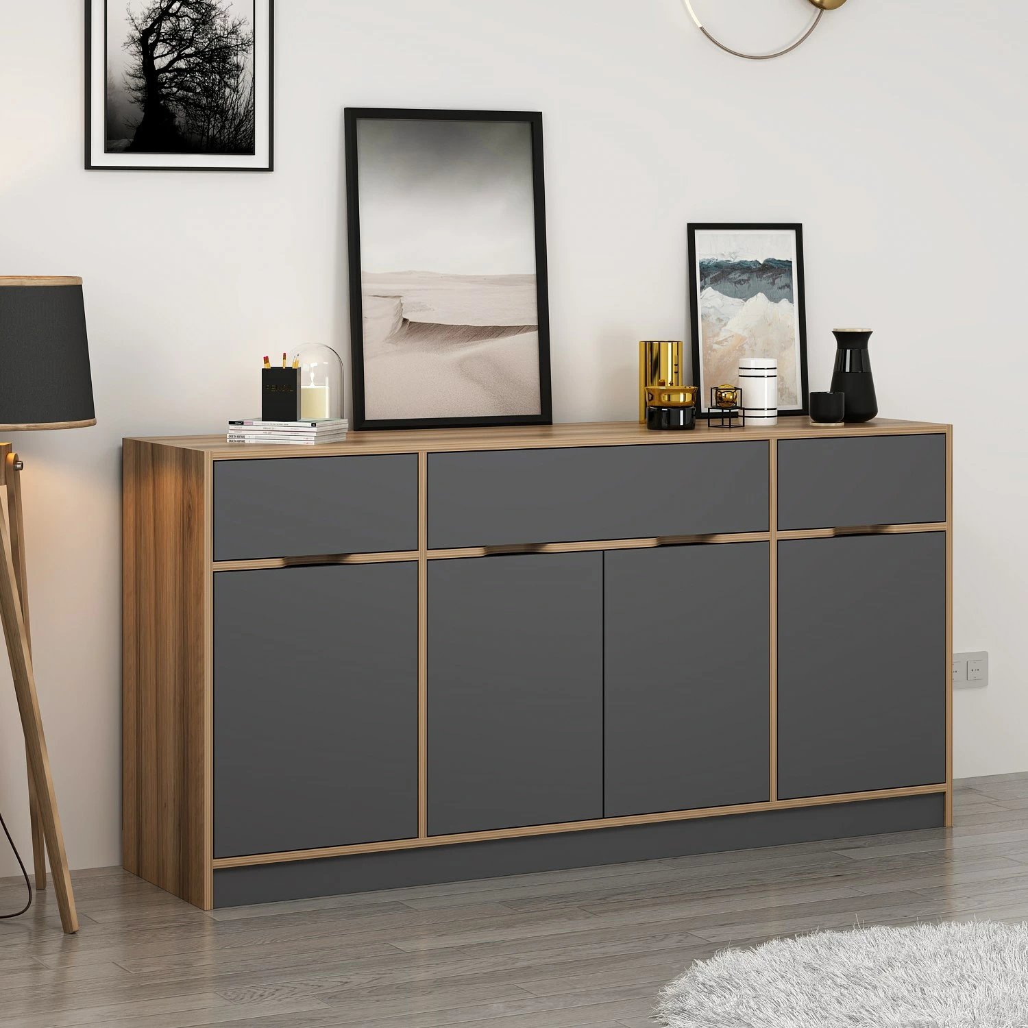 Konsol Skye Decor, Elina, ngjyrë arrë dhe antracit, 180x90x45cm