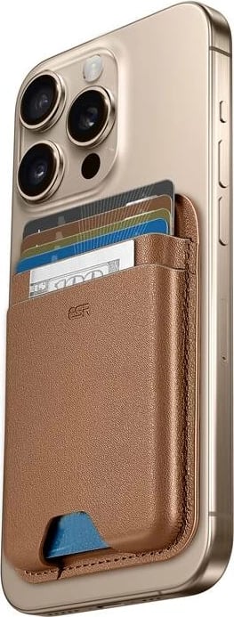 Portofol magnetik ESR HaloLock, për iPhone me MagSafe, 5 xhepa, lëkurë vegane, kafe