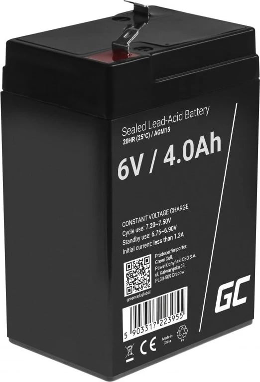 Bateri Green Cell AGM15, 6V, 4mAh, e zezë