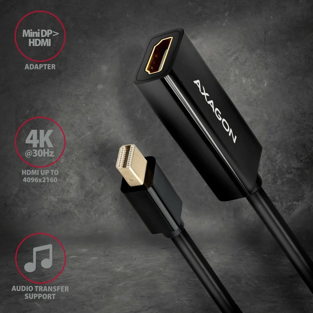 Adapter aktiv AXAGON RVDM-HI14N Mini DisplayPort në HDMI, 4K/30Hz, i zi