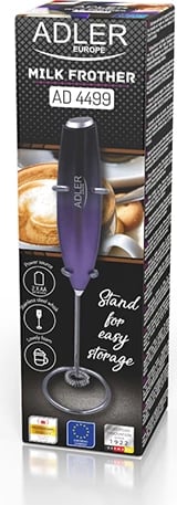 Shkumëzues qumështi, Adler AD 4499, me mbajtëse, tel inoksi, me bateri, vjollcë-e zezë