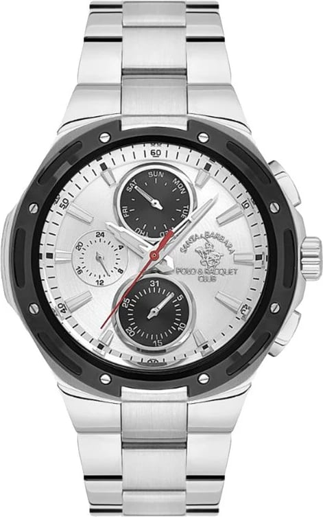 Santa Barbara Polo Silver Dial Black Bezel Men's Quartz Watch Sport
