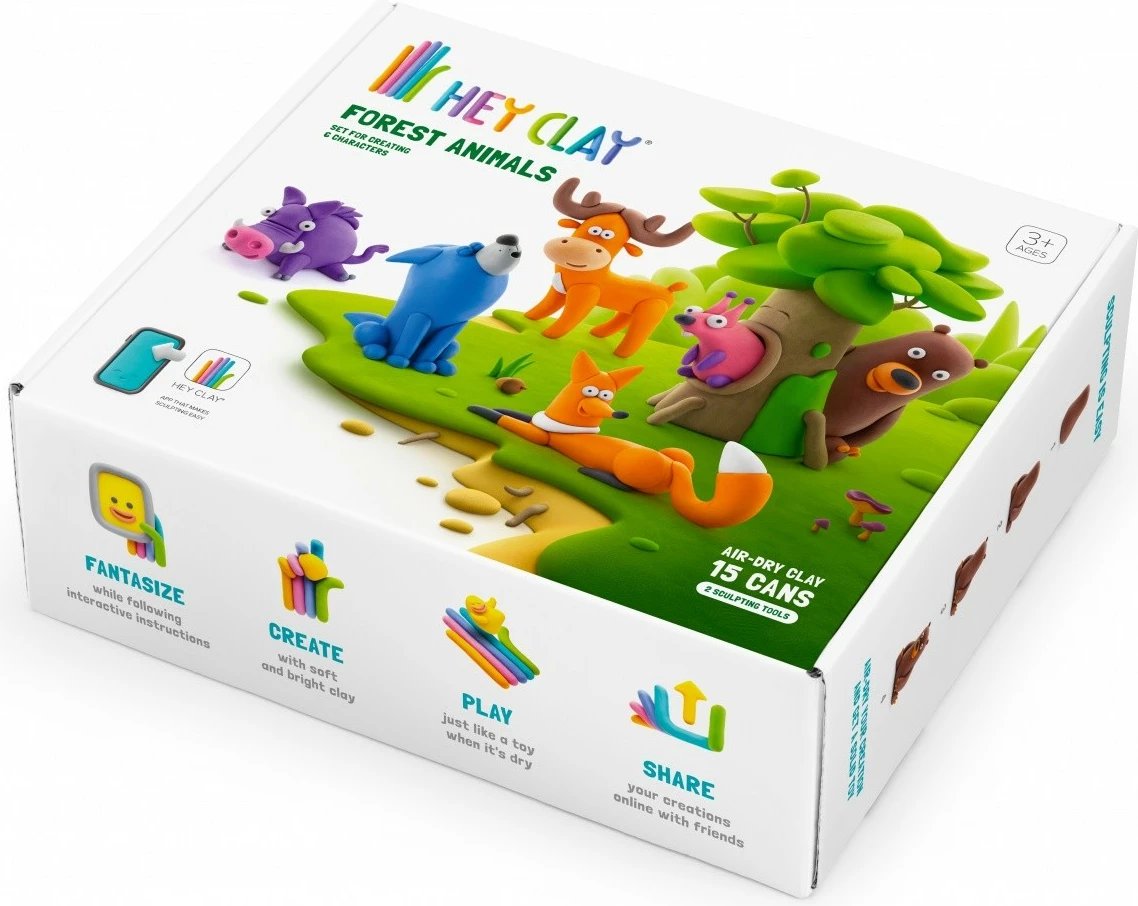 Set modelimi Hey Clay Forest Animals, Tm Toys, 15 kanaçe, me 2 vegla, shumëngjyrëshe