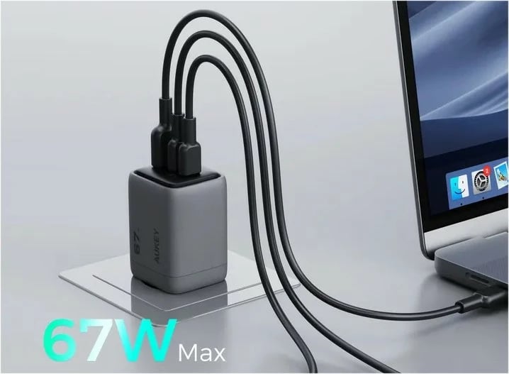 Karikues rrjeti AUKEY PA-C3 Comet Mix 3, 67W, 3xUSB (2xUSB-C + 1xUSB-A), Gri