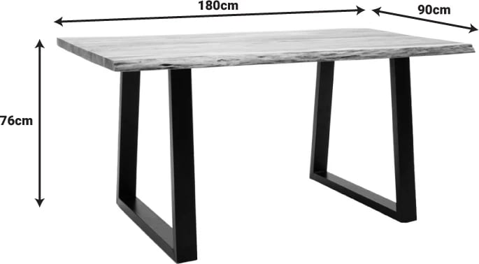 Tavolinë Miles Slim dru akacie ngjyrë natyrale me këmbë metali të zeza 180x90x76cm