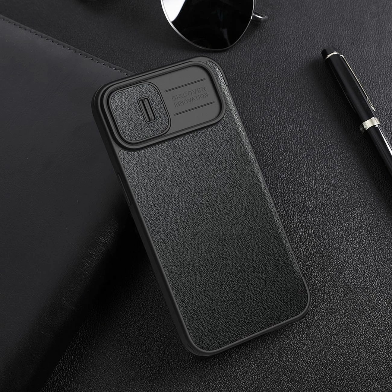 Mbështjellës Nillkin Qin Leather Pro Case për iPhone 14 Plus, me kapak dhe mbrojtje kamere, Gjelbër