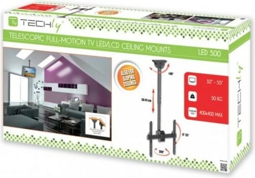 Mbajtëse tavani për TV Techly 309333, për LCD/LED 32-55 inç, 50kg, e zezë