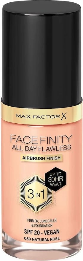 Fondatinë për femra Max Factor Facefinity All Day Flawless 3-in-1 Liquid Foundation C50 Natural Rose 30ml