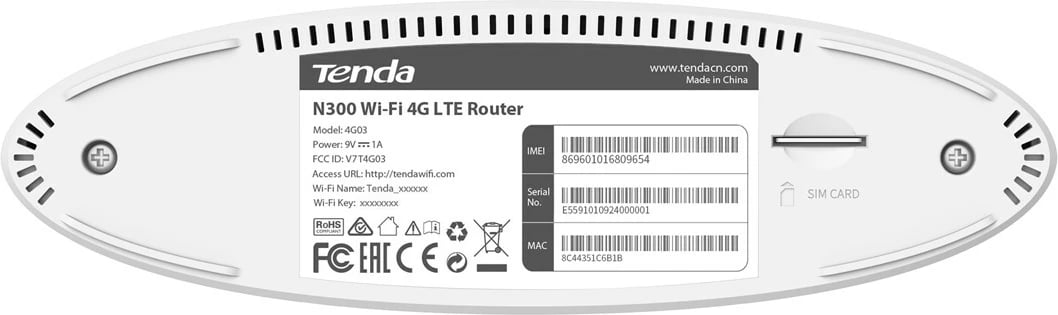 Router Tenda 4G03, wireless N300, 4G LTE, 4 porta LAN, Bardhë