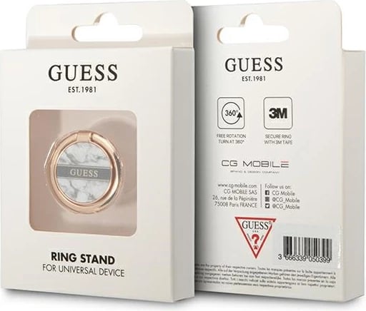 Mbajtëse unazë Guess Marble Collection për celular, metal, e bardhë