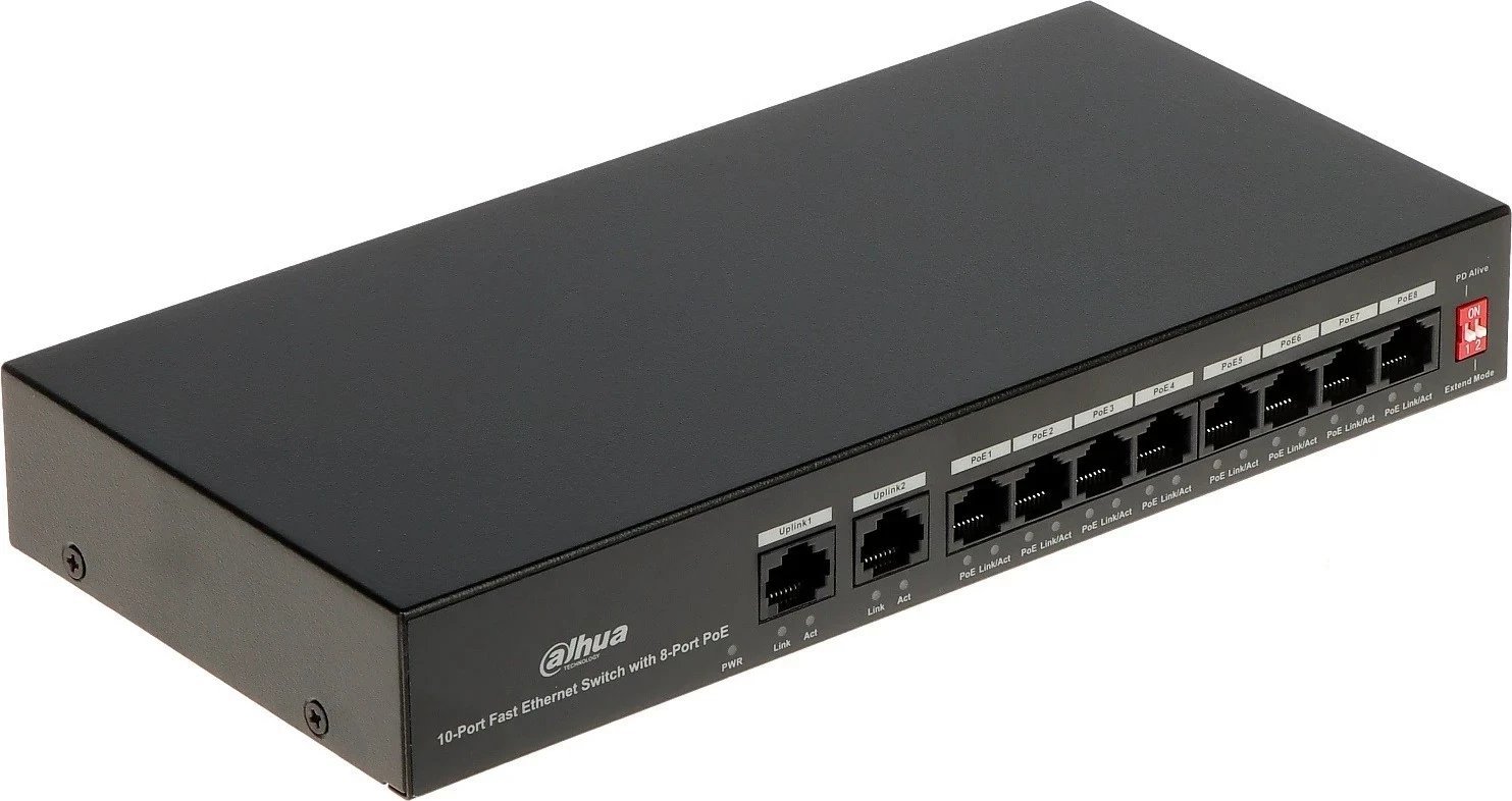 Switch Dahua PFS3010-8ET-65, 8 porte, PoE, i zi