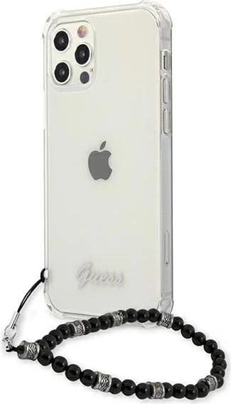 Mbështjellës Guess GUHCP12LKPSBK për iPhone 12 Pro Max 6.7", Transparent, me varëse Black Pearl