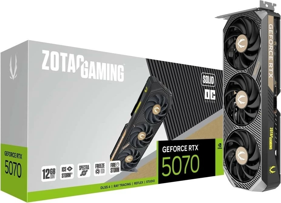 Kartë grafike ZOTAC GeForce RTX 5070 SOLID OC 12GB GDDR7 192-bit PCIe 5.0 3xDP/HDMI e zezë