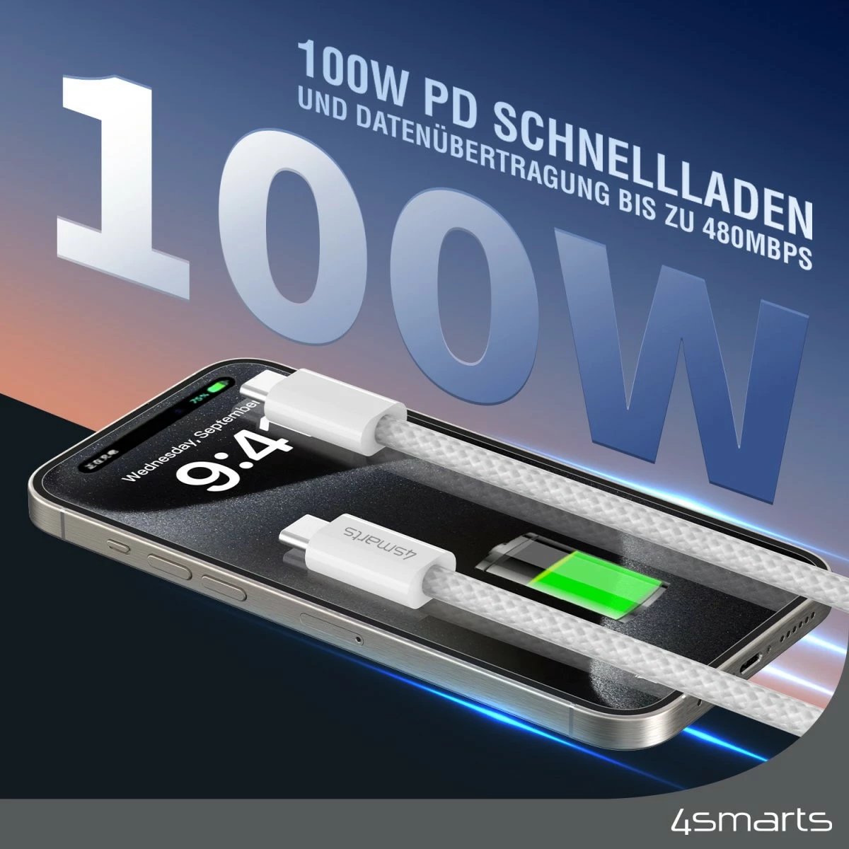 Kabëll USB C 4smarts 1.5m, 100W, magnetik, i bardhë