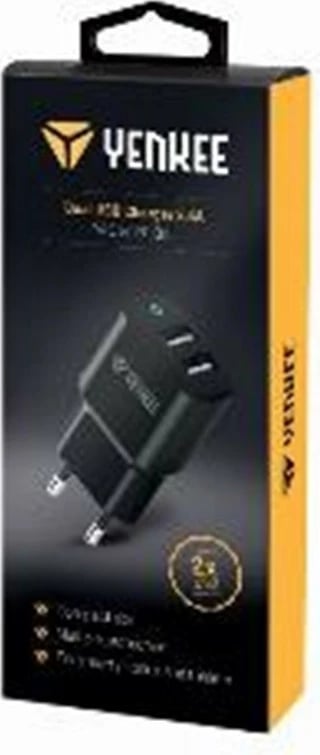 Karikues muri YENKEE YAC 2024BK, 2x USB A, 12W, 2.4A, i zi