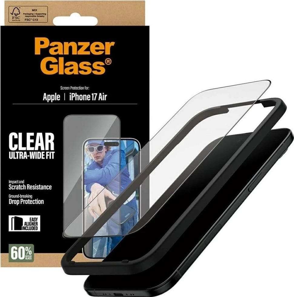 Mbështjellës xhami PanzerGlass Ultra-Wide Fit për iPhone 17 Air transparent