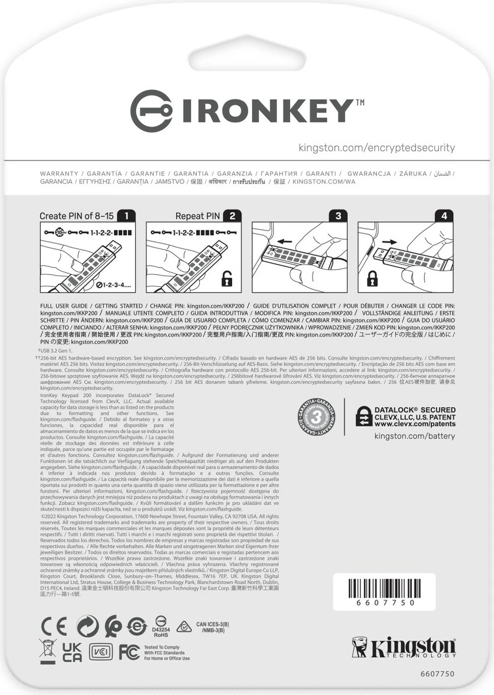 USB stick Kingston IronKey Keypad 200, 256GB, USB 3.2, blu