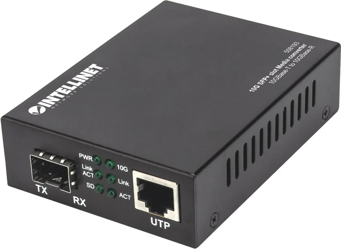 Konvertues media Intellinet 10GBase-T në 10GBase-R, 1x SFP+, 1x RJ45, i zi