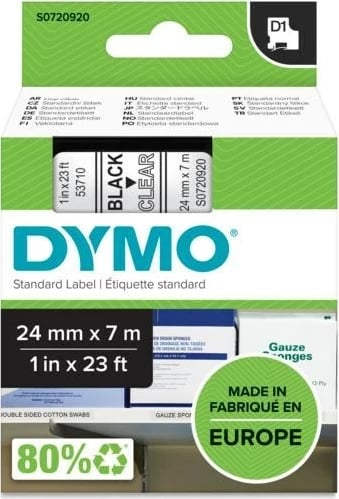 Etiketa DYMO D1 Standard, 24mm, E zezë në transparente