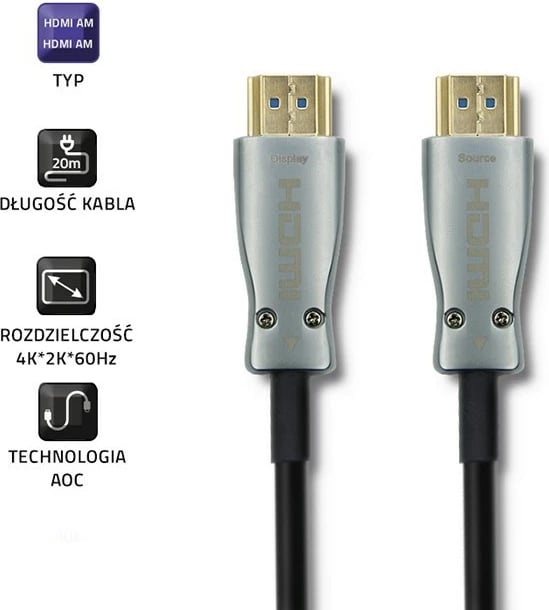 Kabllo HDMI Qoltec 50472, v.2.0 Mashkull | Mashkull | AOC | 20m