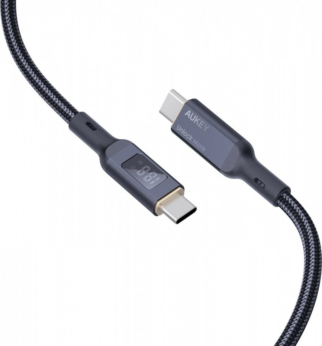 Kabllo USB-C në USB-C AUKEY CB-MCC102, 1.8m, LED, 100W PD, E zezë
