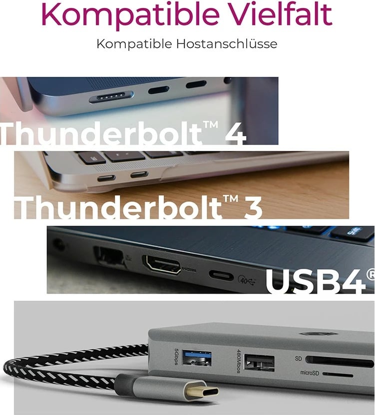 Docking station RaidSonic ICY BOX IB-DK4012-CPD, USB 3.2 Gen 1 Type-C, 100 W, 10/100/1000 Mbit/s, Anthracite, Black