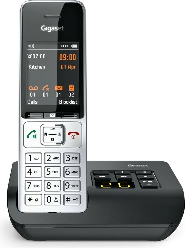 Telefon fiks Gigaset COMFORT 500A, analog/DECT, regjistrues automatik, ekran ngjyrë, 200 kontakte, i zi/argjendtë Telefon fiks Gigaset COMFORT 500A, analog/DECT, regjistrues automatik, ekran ngjyrë, 200 kontakte, i zi/argjendtë