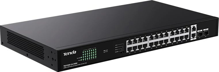 Switch Tenda TEG1128P-24-410W, 26 porta Gigabit, 2 SFP, PoE, i zi