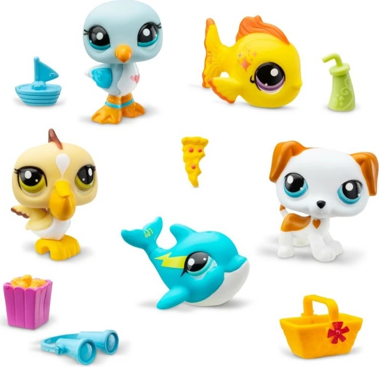 Set figurina Littlest Pet Shop Beach, Tm Toys, LPS00517, 5 kafshë, me aksesorë, shumëngjyrëshe