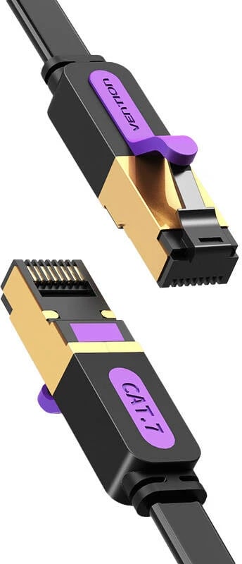 Kabllo rrjeti flat Vention ICABK CAT7, 8m, RJ45, 10Gbps, e zezë