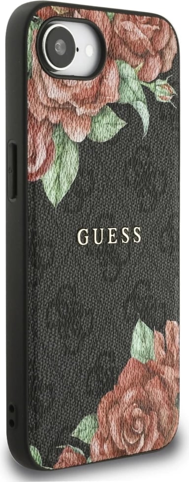 Mbështjellës Guess 4G Flowers Print MagSafe për iPhone 16e, i zi