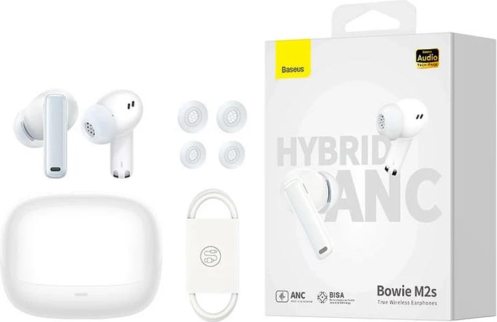 Kufje TWS Baseus Bowie M2s, in-ear, ANC, Bluetooth 5.3, Bardhë