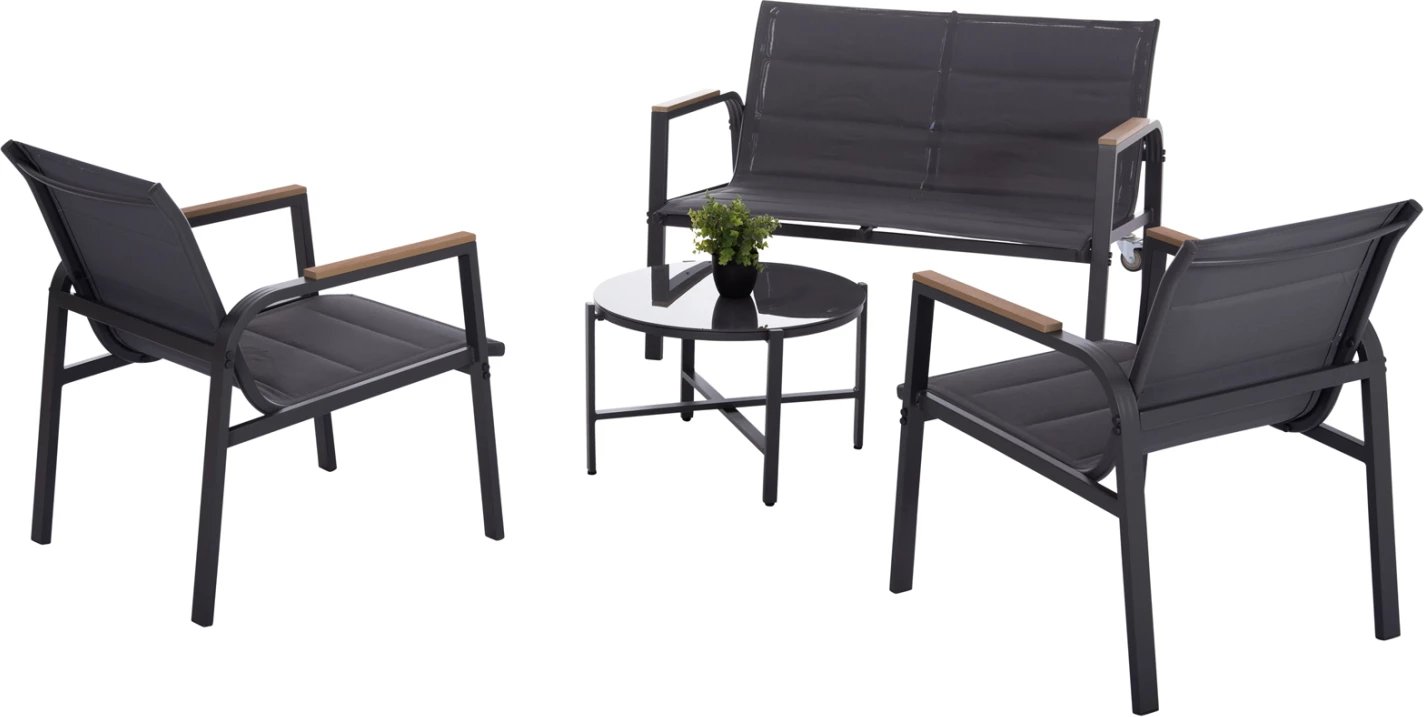 Set lounge për jashtë, 4 pjesë, Juliette, alumin gri, tekstilene, xham i temperuar, FH6280.03