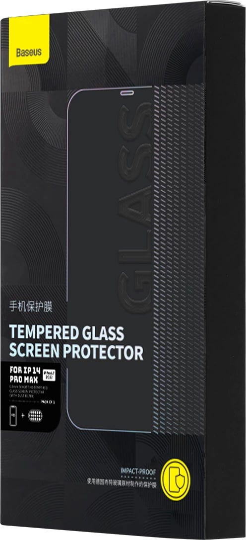 Mbrojtës ekrani tempered glass Baseus për iPhone 14 Pro Max, 0.3mm, me mbrojtje për altoparlant, Transparent