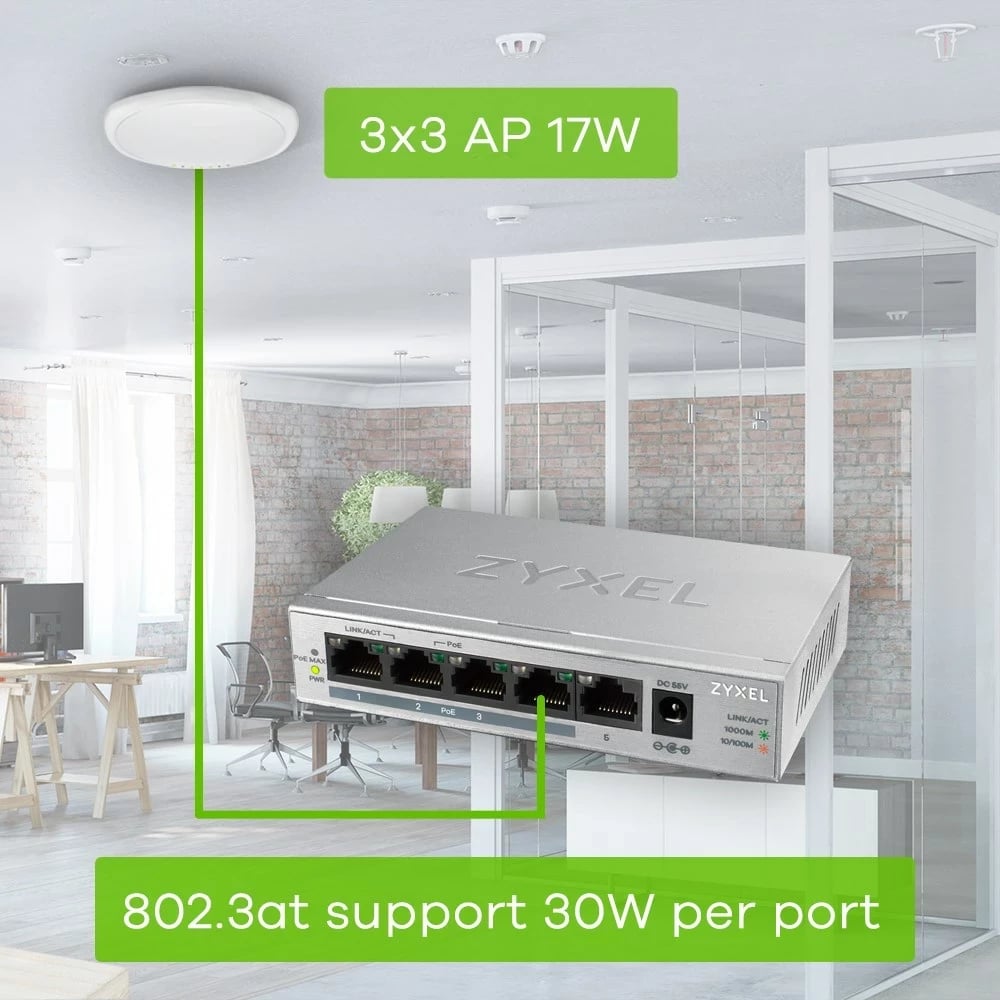 Switch Zyxel GS1005HP, Gigabit Ethernet, Silver
