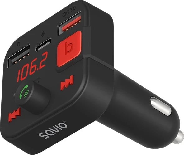 Transmetues FM SAVIO TR-15, Bluetooth 5.3, QC 3.0, ekran LED, Bass Boost, zi