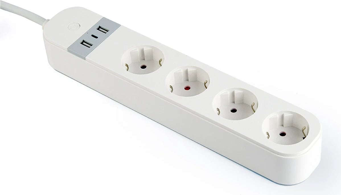 Shirit elektrik i mençur Gembird TSL-PS-S4U-01-W, 4 dalje AC, 1.5 m, 3880 W, Bardhë