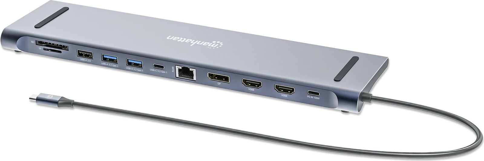 Docking station MANHATTAN 12-in-1, 4K, 1xHDMI, 2xDP, 3xUSB-A, gri
