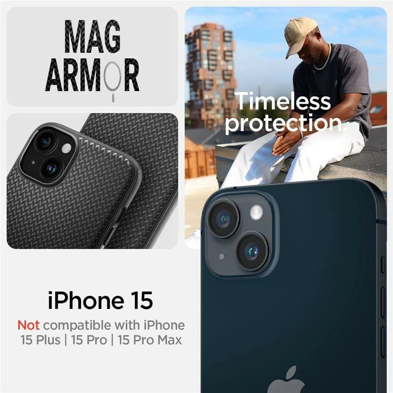Mbështjellës Spigen Mag Armor MagSafe për iPhone 15, e zezë mat