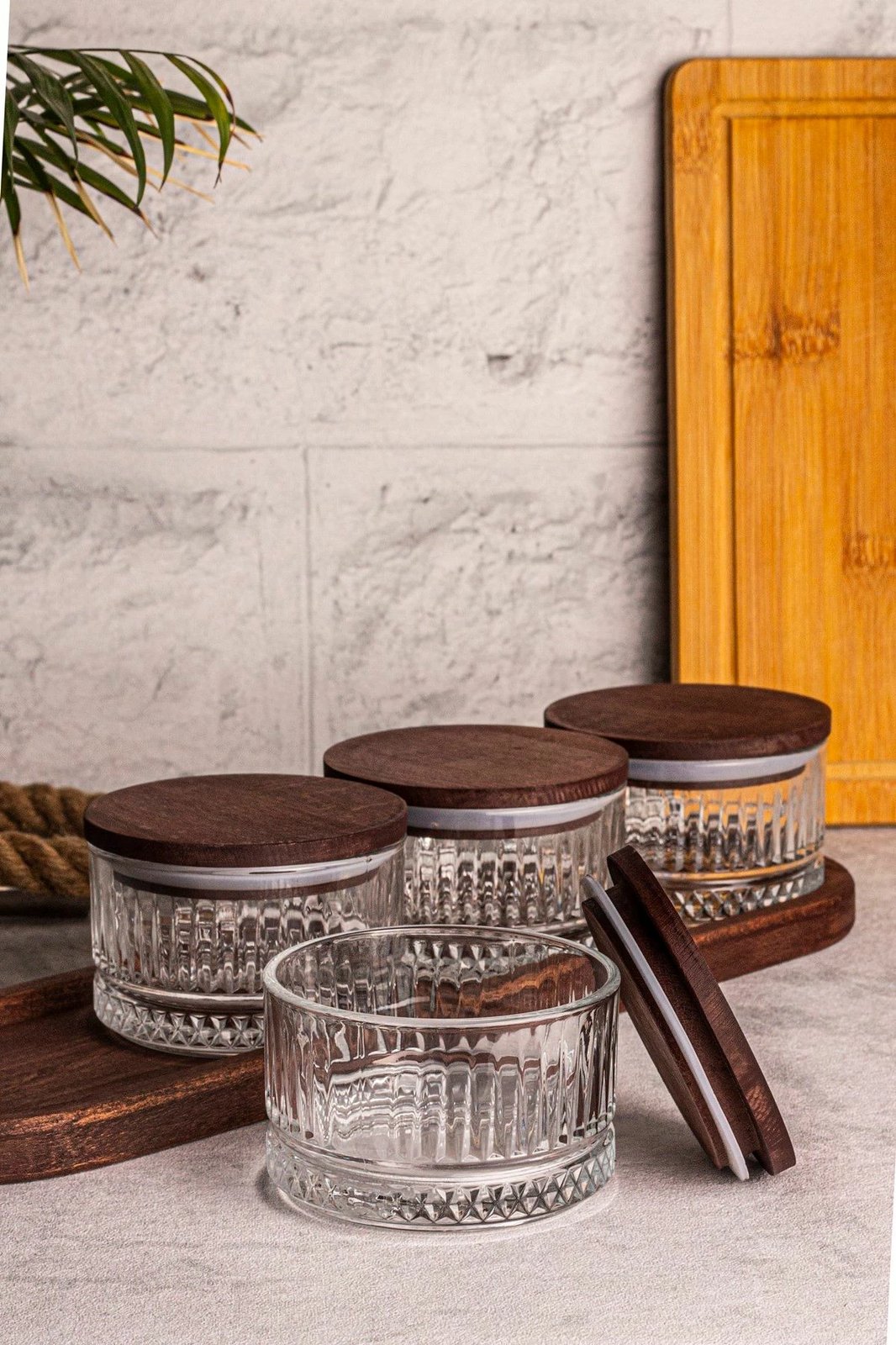 Set pjatash qelqi me kapakë druri, 9 copë, Hermia Concept, Bella 5