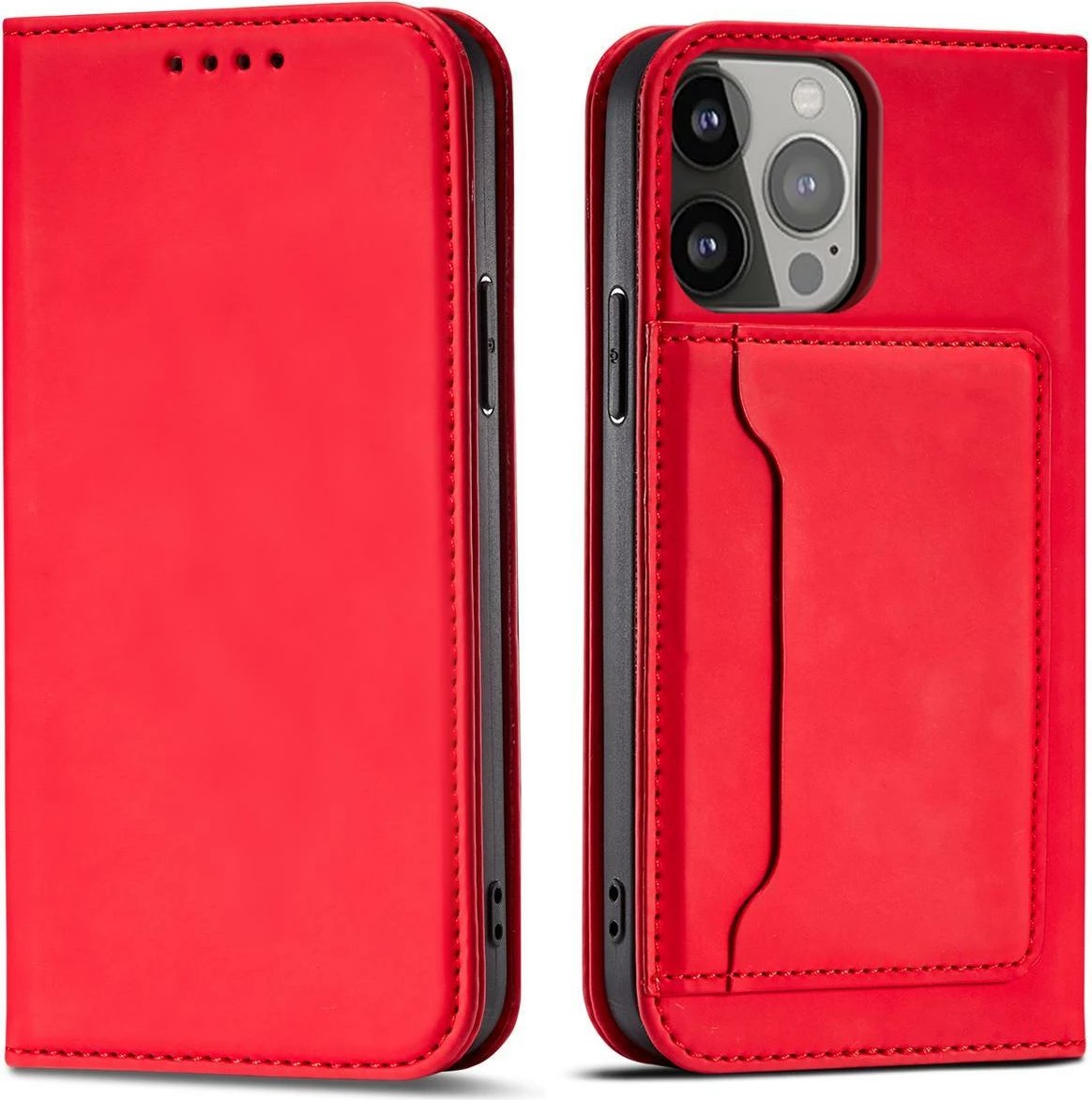 Mbështjellës Hurtel Magnet Card Case për iPhone 14 Pro Max, portofol, qëndrim, e kuqe