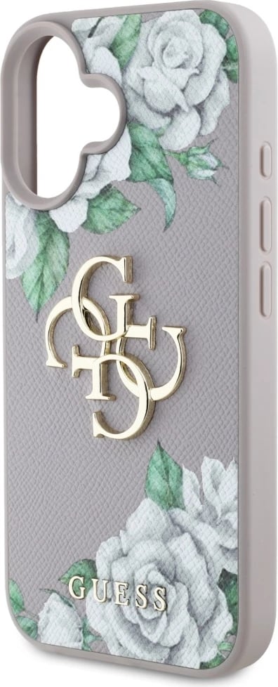 Mbështjellës Guess Grained Roses Big 4G Logo për iPhone 16, Vjollcë