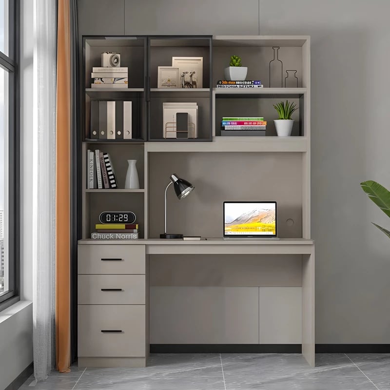 Tavolinë kompjuteri me raft librash Citoro MDF ngjyrë bezhë 120x50x180cm