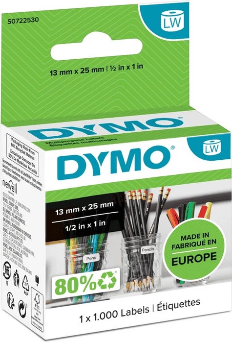 Etiketa vetëngjitëse, Dymo, 11353 S0722530, 13 x 25 mm, 1 x 1000 copë