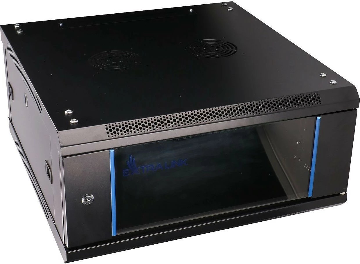 Kasë muri Extralink EX.2893 për server, 4U, 600x600 mm, e zezë, me derë xhami